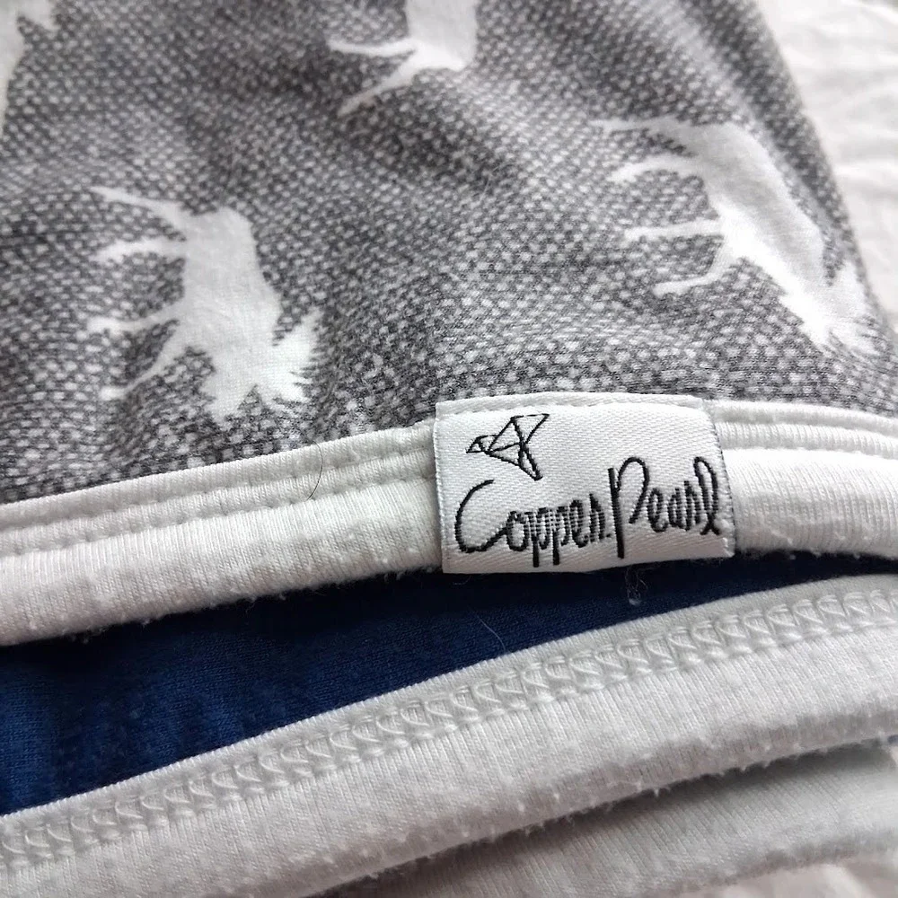 Copper Pearl Gray White Scout Moose‎ Blue Baby Blanket Thick Rayon Stretchy htf